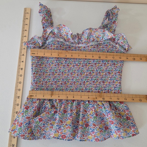 J.Crew Peplum Top Womens Small Multicolor Liberty Fabric Floral Smocked Ruffle - Picture 7 of 9